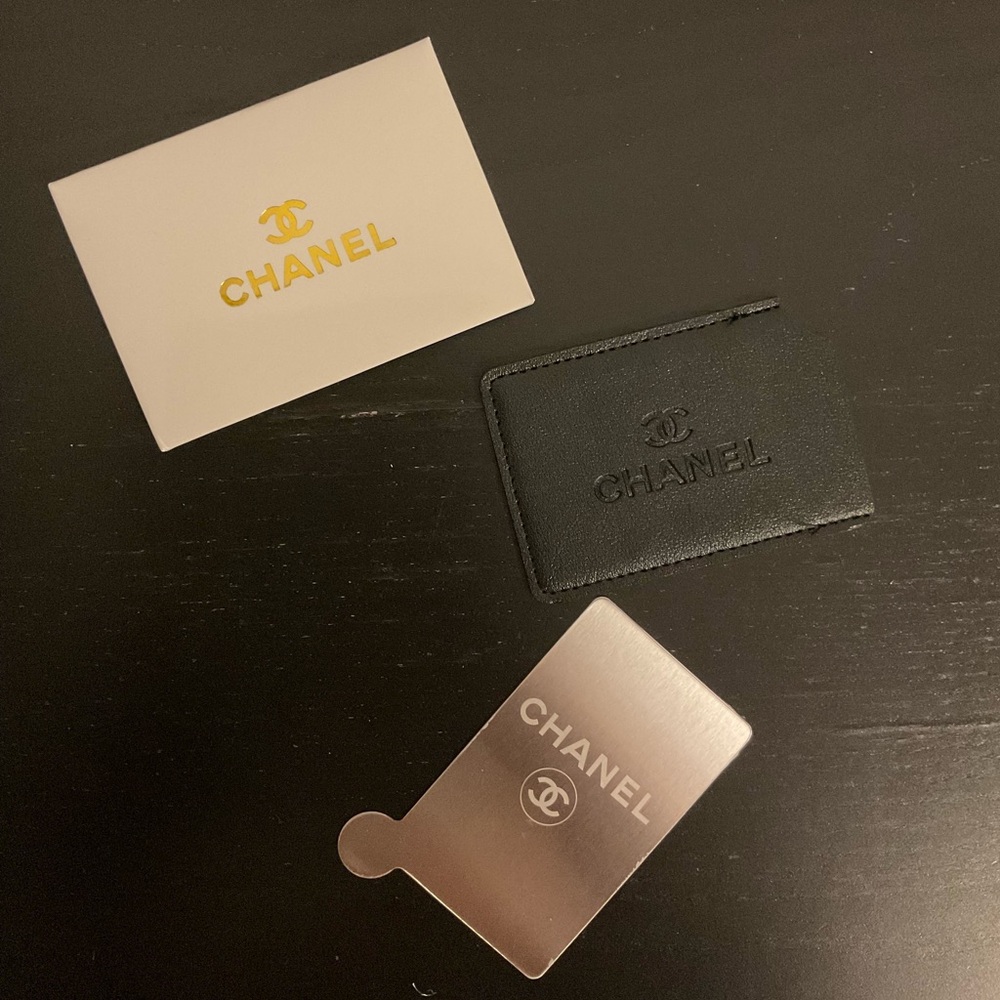 NIB Chanel black  Metallic Mirror & Card Holder